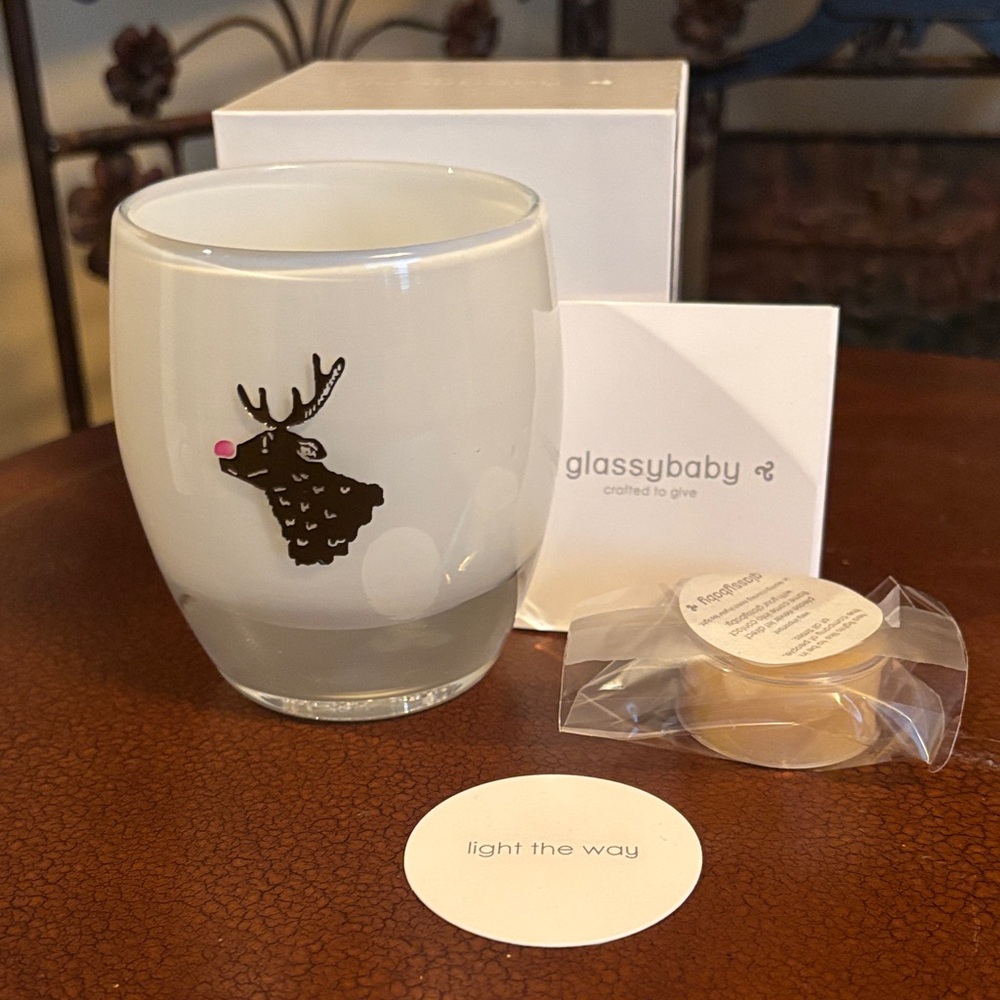 New NIB GlassyBaby Light the Way Reindeer Votive Candle Holder